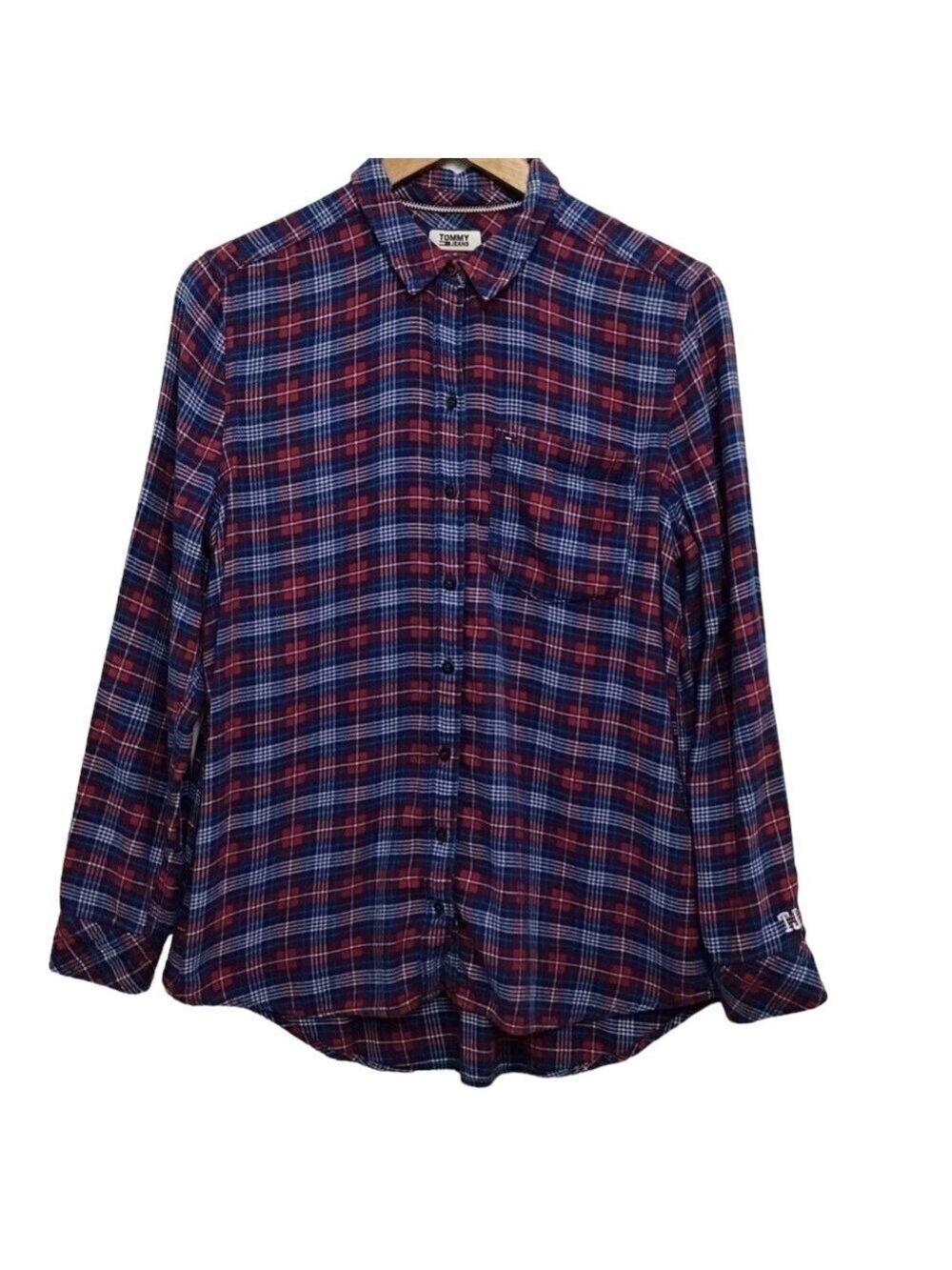 TOMMY Hilfiger flanel plaid button down shirt red blue white long sleeves medium